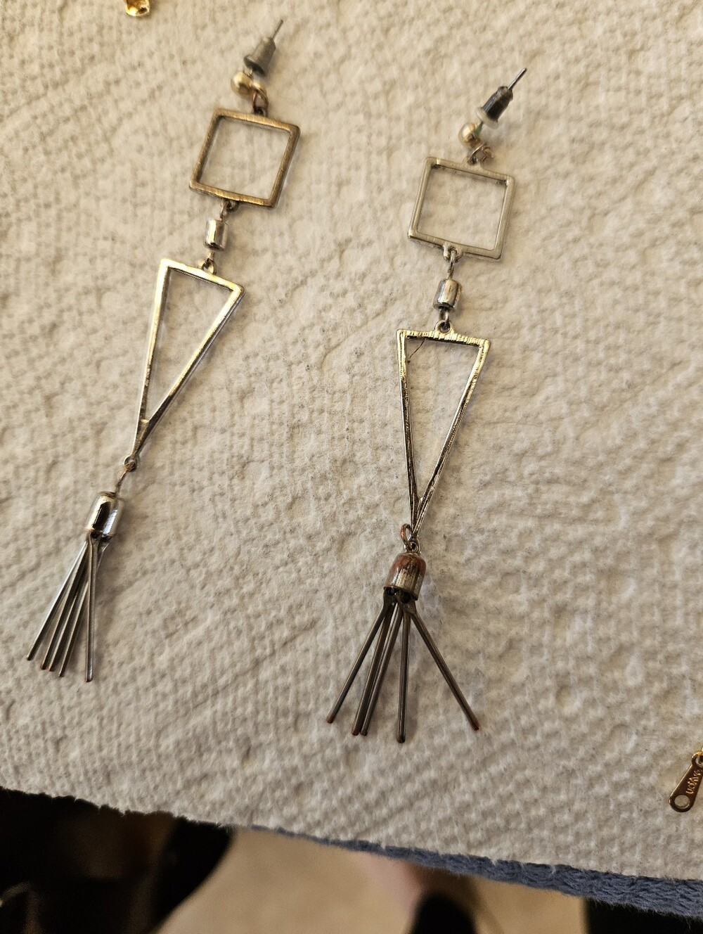 Geometric Tassel Drop Earrings in Silver And Coppee Colors